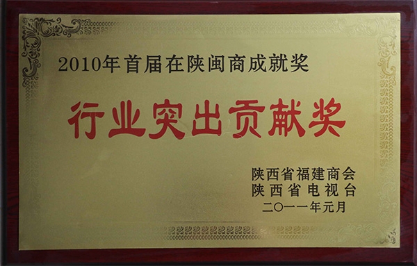 2010首屆在陜閩商成就獎行業(yè)突出貢獻獎證書